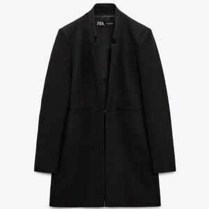 Inverted Lapel Long Blazer Jacket